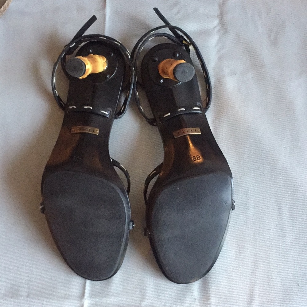 Rare Gucci Tom Ford bamboo heel black white stitch wrap around ankle heels. - Picture 7 of 13